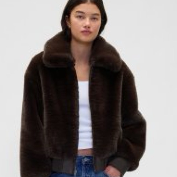 GAP Jackets & Blazers - Faux fur chocolate brown bomber jacket by Gap
